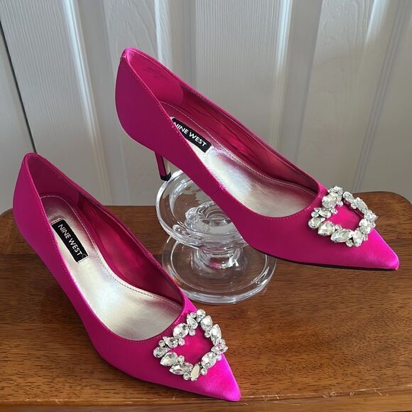 Nine West Shoes - Nine West Avalon Satin Covered Jeweled Heel